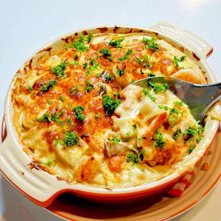 食感&旨味を楽しむ!海老とレンコンのドリア